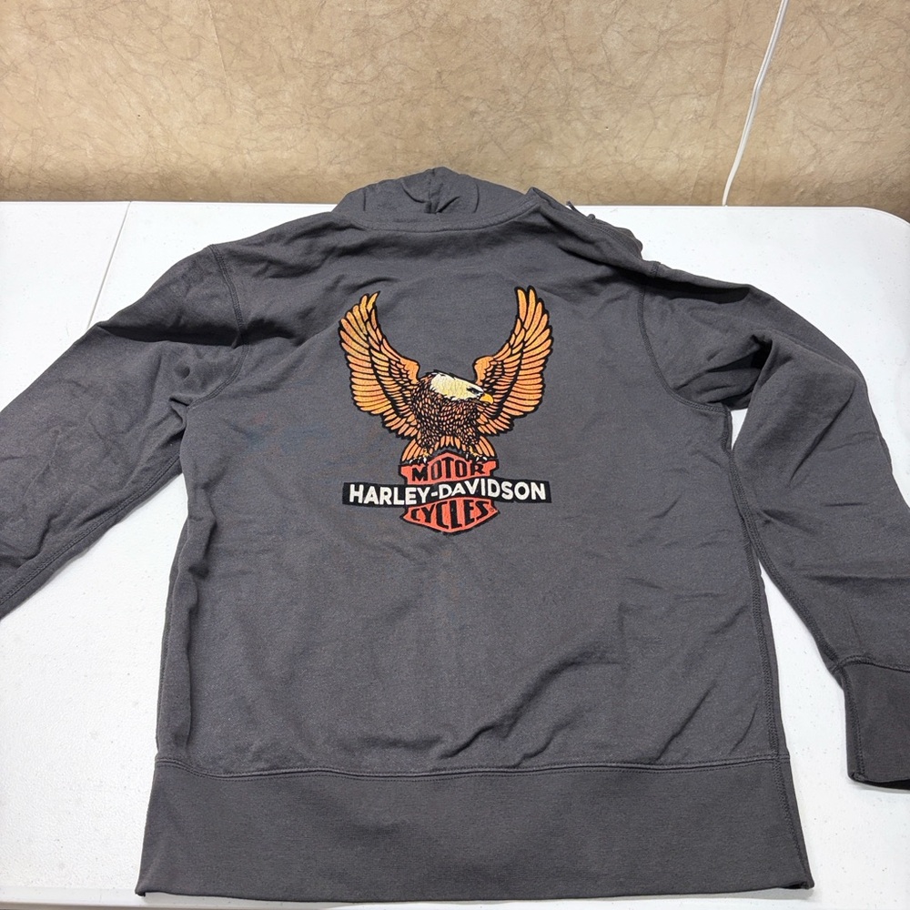 Harley-Davidson Dk Gray Full Zip Hoodie Vintage Eagle Logo Design Men’s Medium